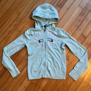 Abercrombie Fitch Zip Up Hoodie Aqua Blue New York Graphic Sweatshirt XS Y2K